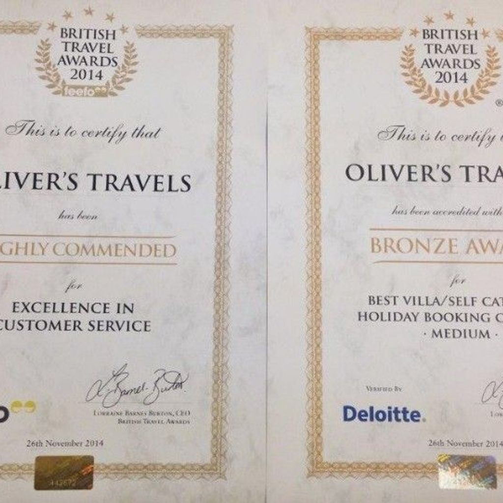 Oliver's Travels Wins a BTA award - Luxury villas to rent