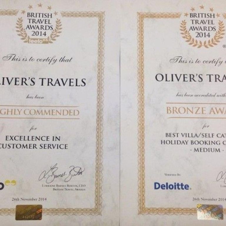 Oliver's Travels Wins a BTA award - Luxury villas to rent
